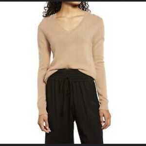 Women's Tan V-Neck Sweater